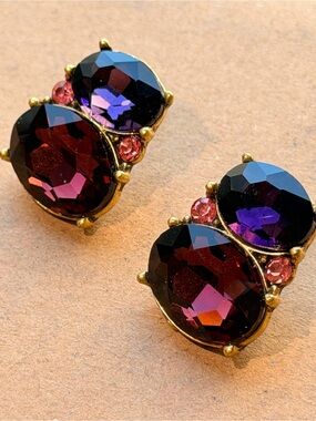 Gold-Tone Purple & Burgundy Crystal Stud Earrings